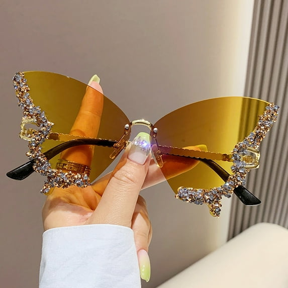 Hot selling new large frame diamond inlaid butterfly sunglasses retro glasses women's high-end sunglasses UV resistant