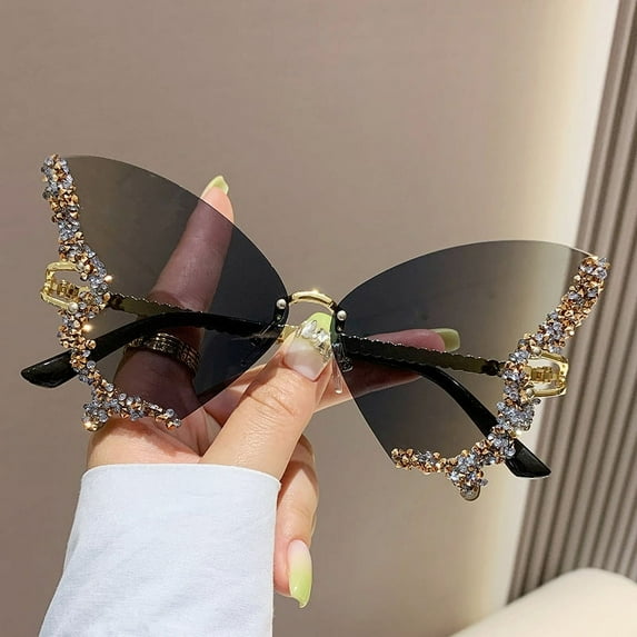 New large frame diamond-encrusted butterfly sunglasses vintage glasses women's high-end slim sunglasses UV400