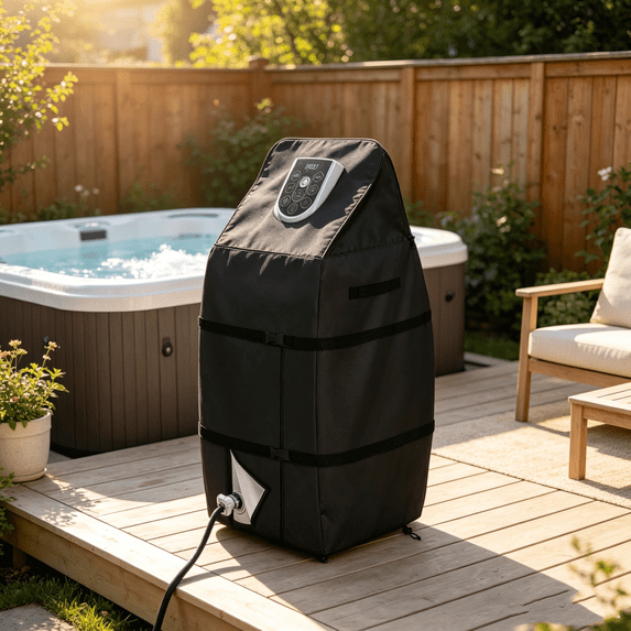 Hot tub spa heater pump cover, insulated pump protector, 600D polyester canvas, zipper design, all weather protection for inflatable hot tubs