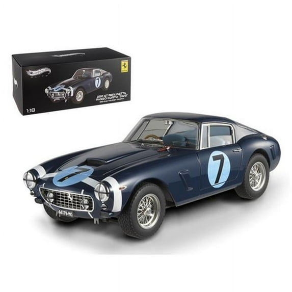 1961 Ferrari 250 GT Berlinetta Passo Corto \'SWB\' Goodwood Tourist Trophy #7 Blue Elite Edition 1/18 Diecast Model Car by Hotwheels