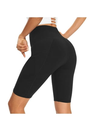 Womens Knee Length Yoga Pants with Pockets, Workout Running Yoga Leggings  Cropped Tights for Women 