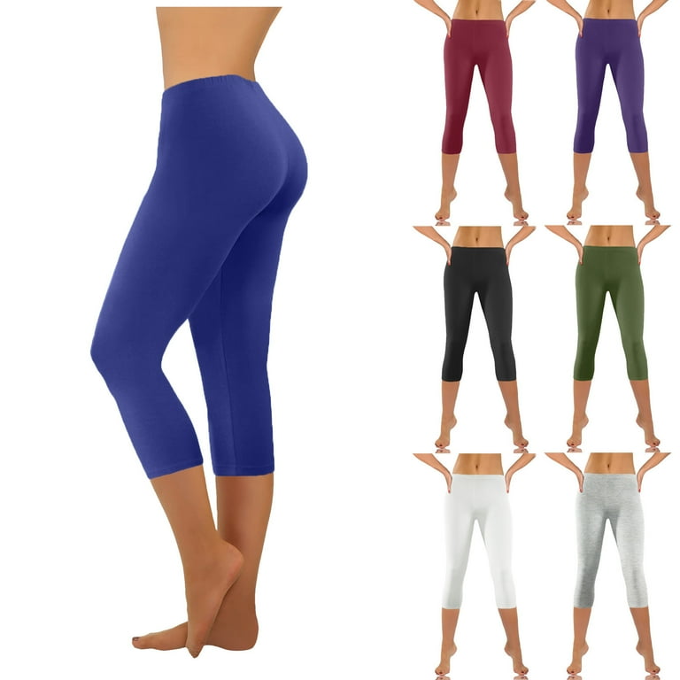 Hot6sl Leggings Women's Knee Length Leggings High Waisted Yoga Workout  Exercise Capris for Casual Summer with Pockets H4486112