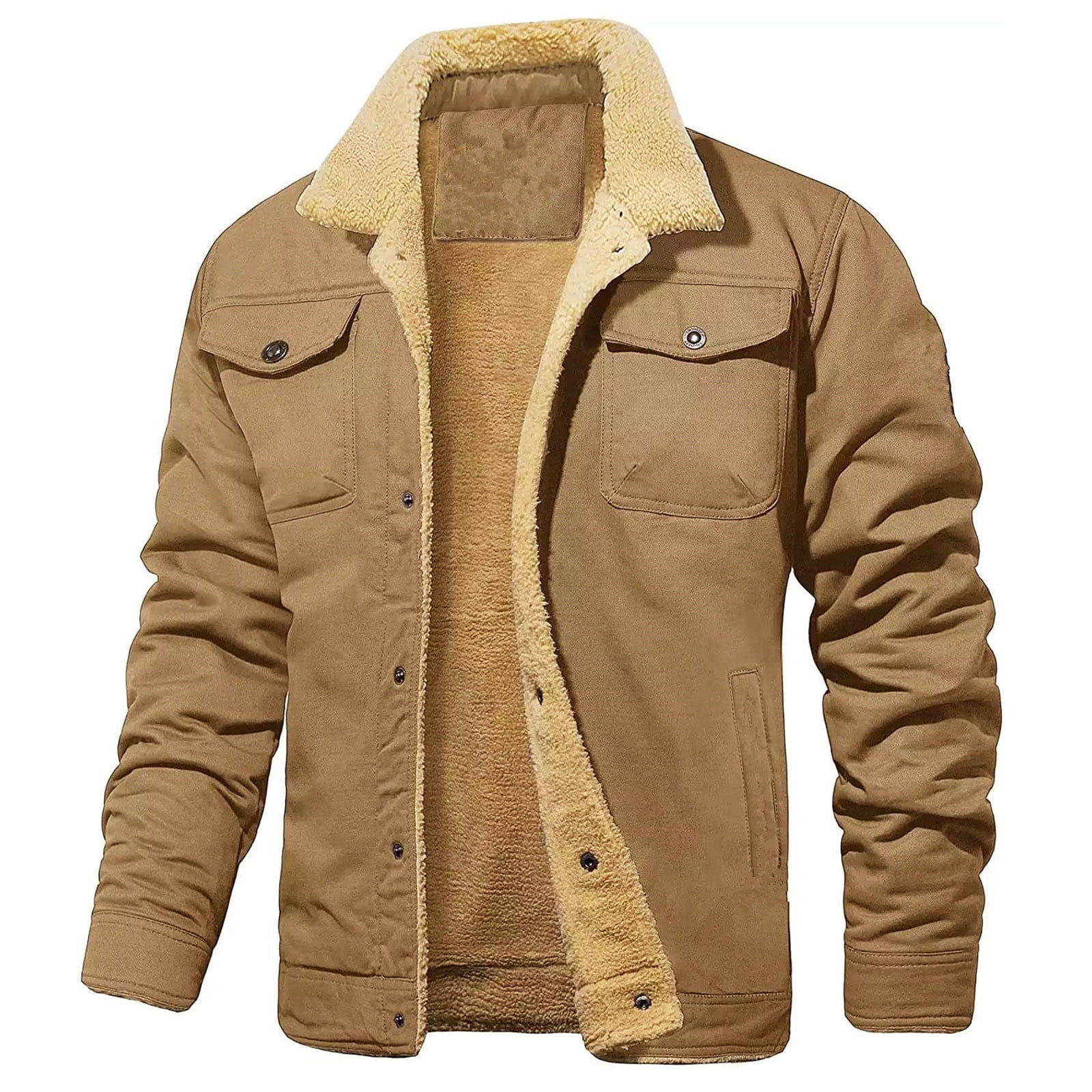 Hot6sl Men's Corduroy Casual Jacket Cotton Lined Fleece Lapel Thickened ...