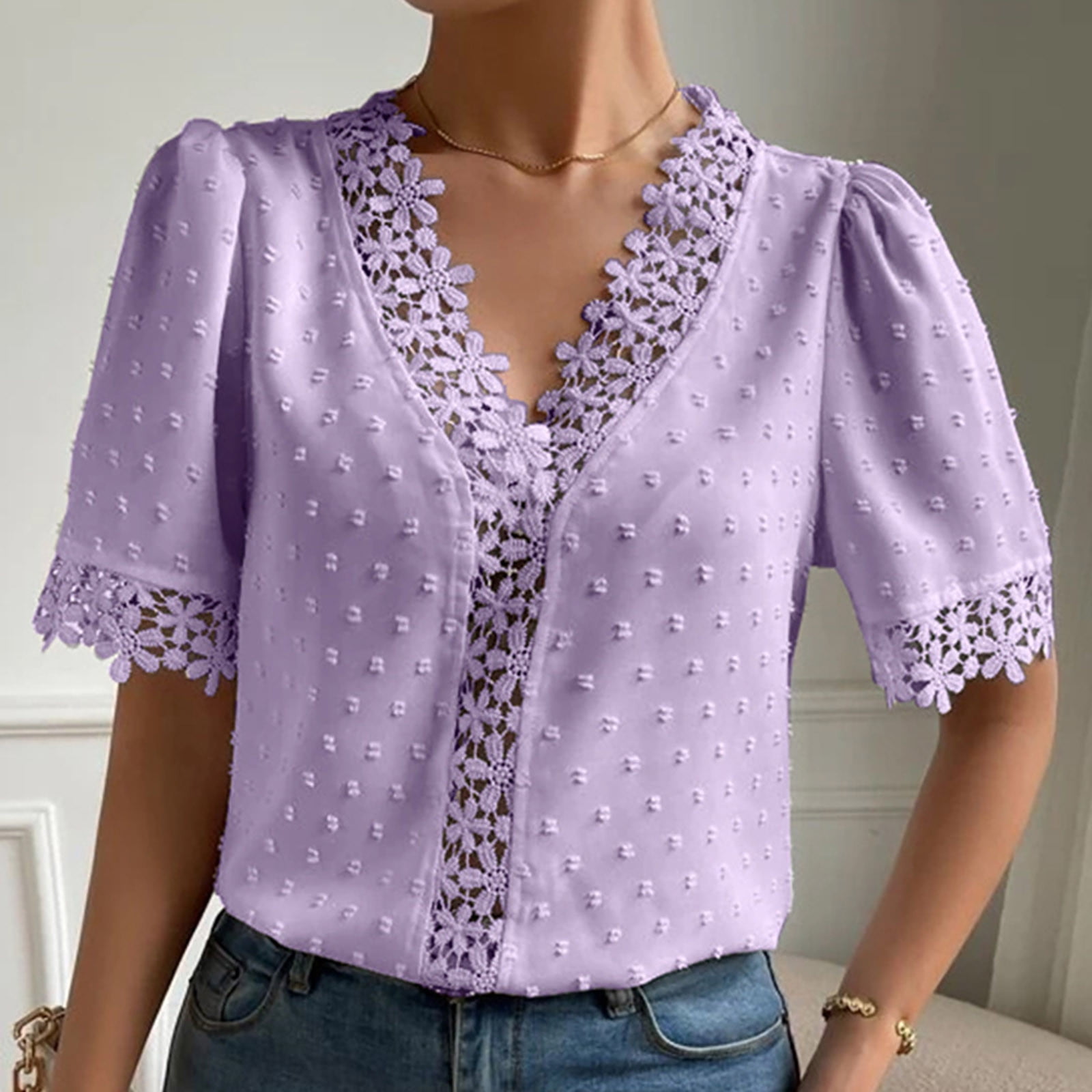 Hot6sl Plus Size Tops for Women, Women's Short Sleeve V Neck Ribbed ...