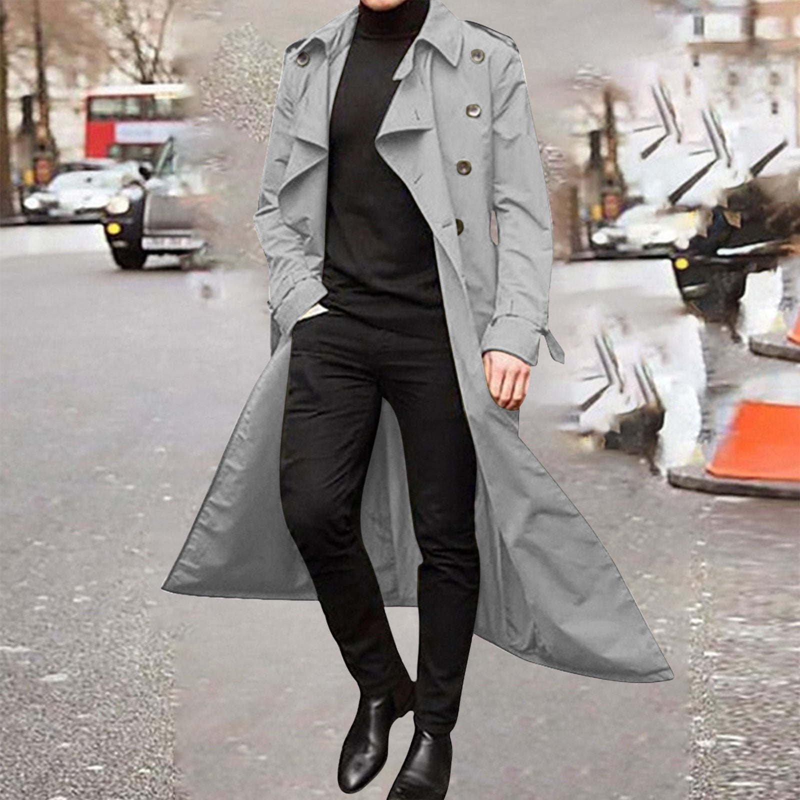 Hot6sl Trench Coats for Men Slim Fit Double Breasted Long Jacket
