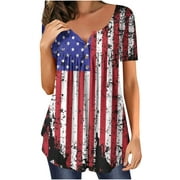 WENINI Hot6sl Womens Summer Tops, 4th Fourth of July Patriotic USA American Flag Star Striped Independence Day T Shirts Tunic Tops #4