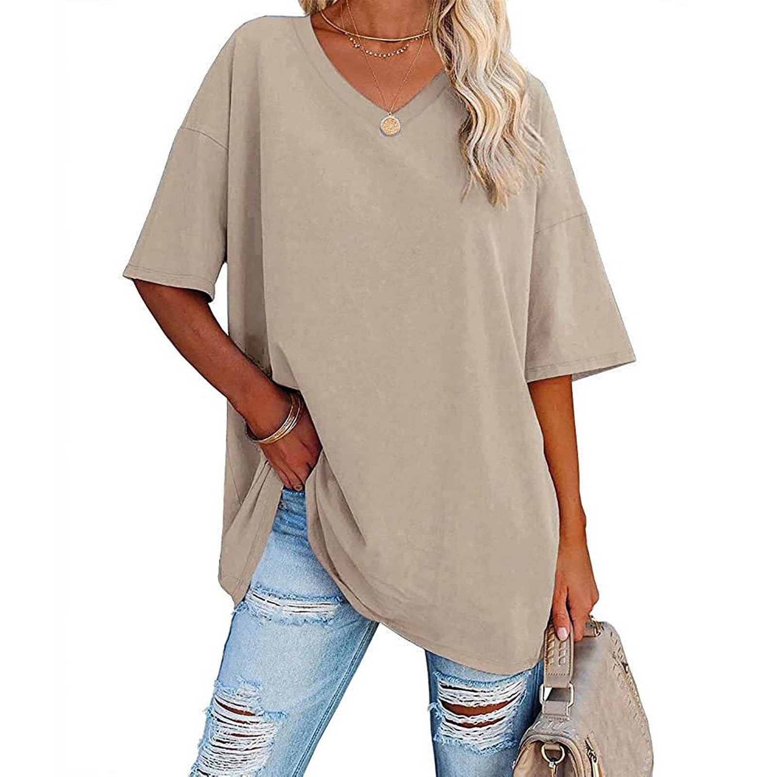 Hot6sl Womens Tops, Women 2025 Summer Tops Trendy V Neck Down Short ...