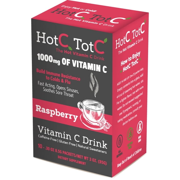 HotC TotC Vitamin C Supplement for Immune Support, Raspberry, 10 Ct