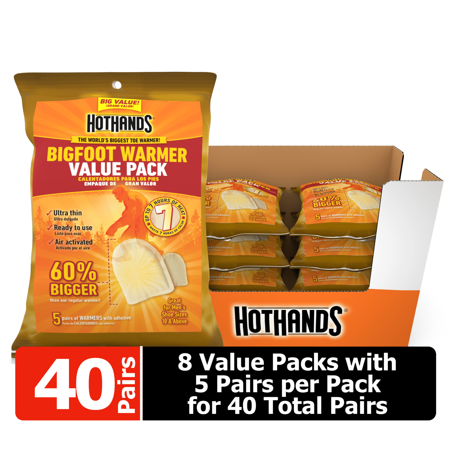 HotHands Bigfoot Large Toe Warmers with Adhesive, 60 Larger than