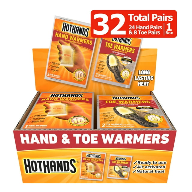 HotHands Hand and Foot Warmers Combo 24 Pair of Hand Warmers and 8 Pair of Toe Warmers