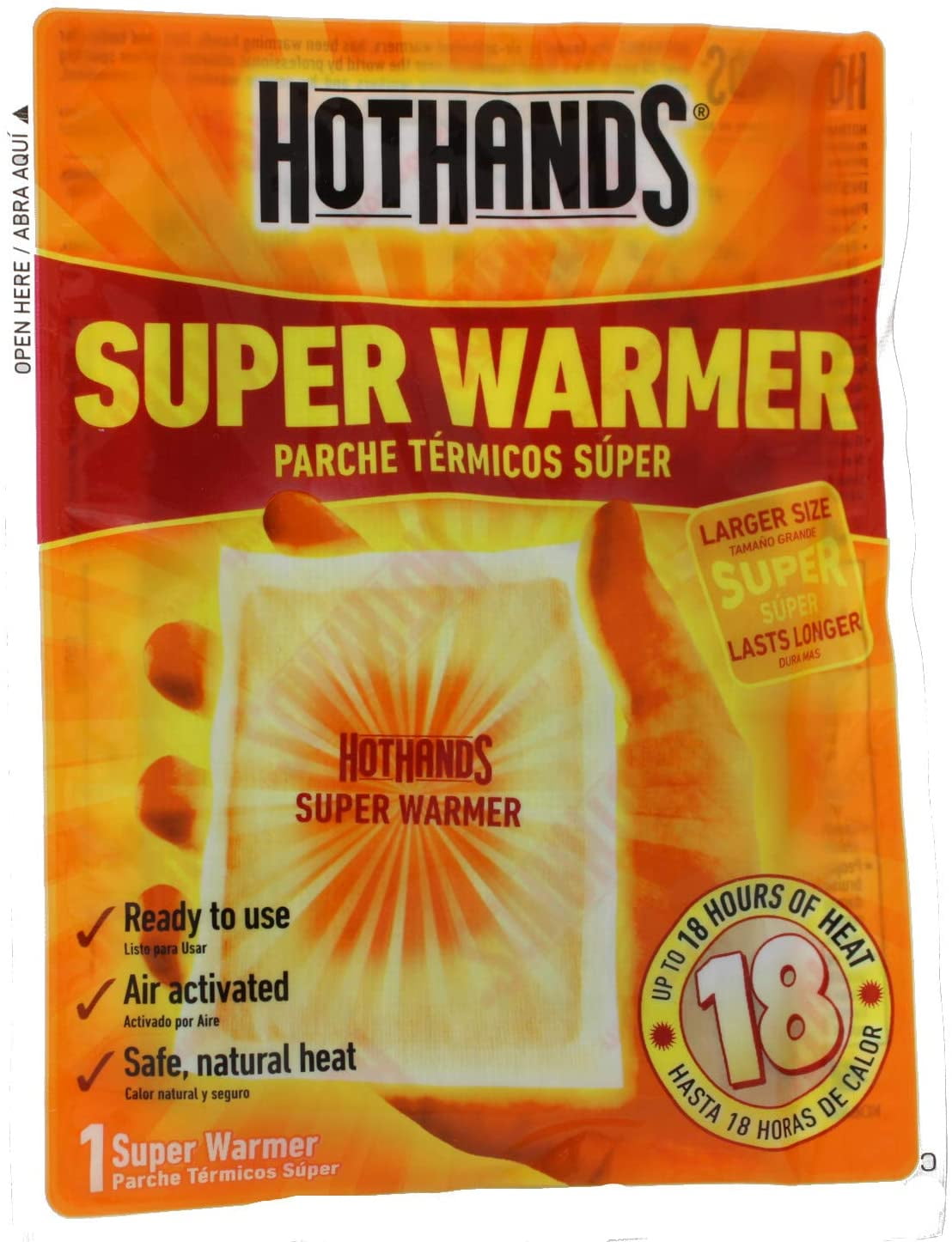HotHands Super Warmer, Larger Size, Ready to Use, Air Activated, Safe Natural Heat, Up to 18 Hours of Heat, Case of 40 Pouches (1 Super Warmer per Pouch)