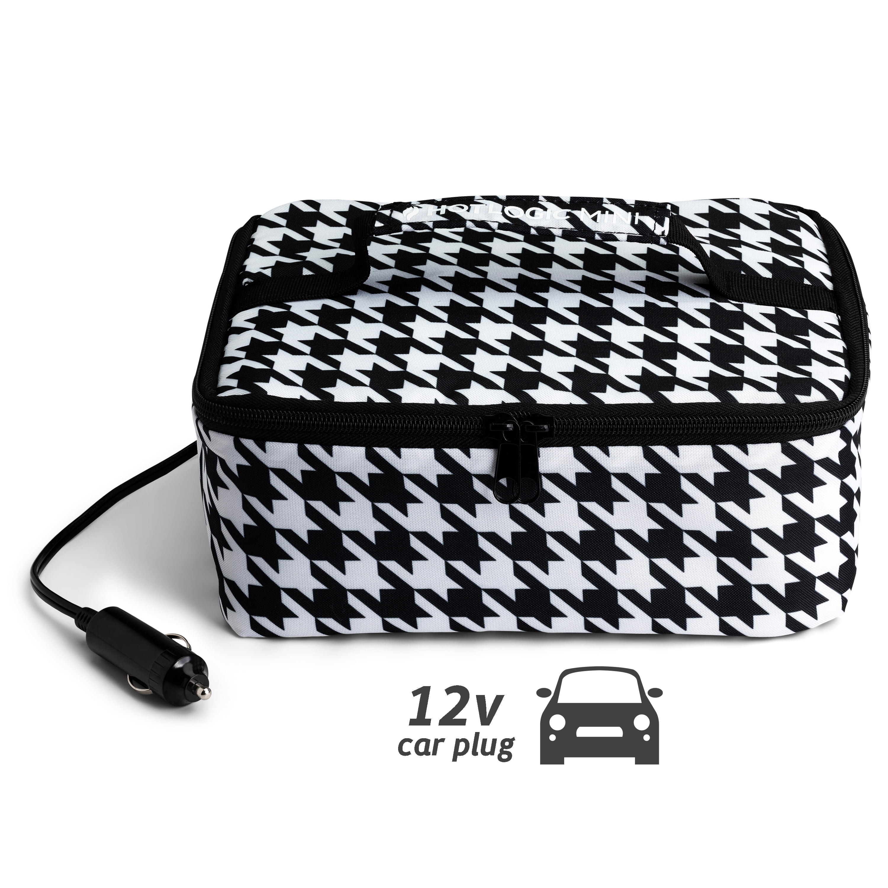 HOTLOGIC Mini Portable Electric Lunch Box Food Heater - Innovative Food Warmer and Heated Lunch Box for Adults Car/Home - Easily Cook, Reheat, and Keep Your Food Warm - Houndstooth (12V)