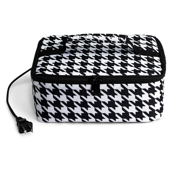 HOTLOGIC Mini Portable Electric Lunch Box Food Heater - Innovative Food Warmer and Heated Lunch Box for Adults Car/Home - Easily Cook, Reheat, and Keep Your Food Warm - HOUNDSTOOTH - 120V