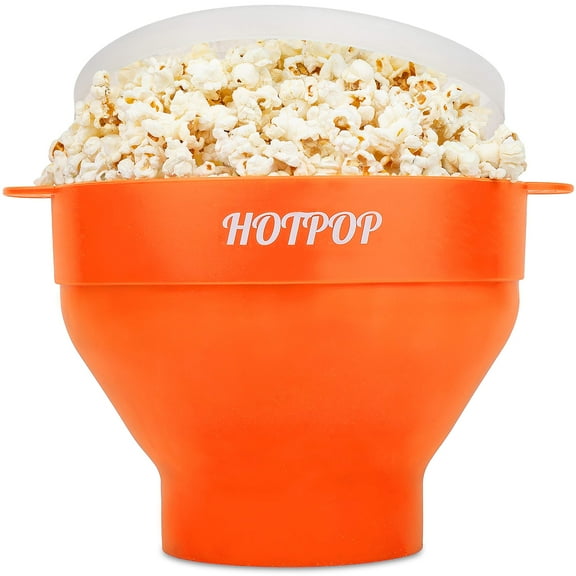 The Original Hotpop Microwave Popcorn Popper, Silicone Popcorn Maker, Collapsible Bowl BPA-Free and Dishwasher Safe- 20 Colors Available (Orange)