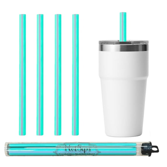 HotSips Reusable Drinking Straws - Ergonomic Shape Made in the USA - Tumblers & Cups 8-20 oz - Fit for Hot and Cold Beverages, Water, Coffee, Tea - Portable Travel Case - (4 Medium)