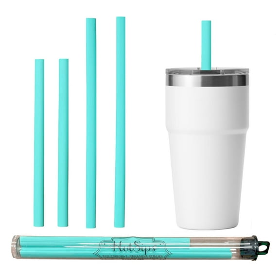 HotSips Reusable Ergonomic Drinking Straws in travel case, Made in USA, For Hot and Cold Beverages, Water, Coffee, Tea - (2 6.5 Small, 2 - 8 Medium)
