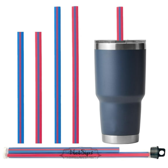 HotSips Reusable Ergonomic Drinking Straws in travel case, Made in USA, For Hot and Cold Beverages, Water, Coffee, Tea - (2 - 8 Medium, 2 - 9.5 Long)