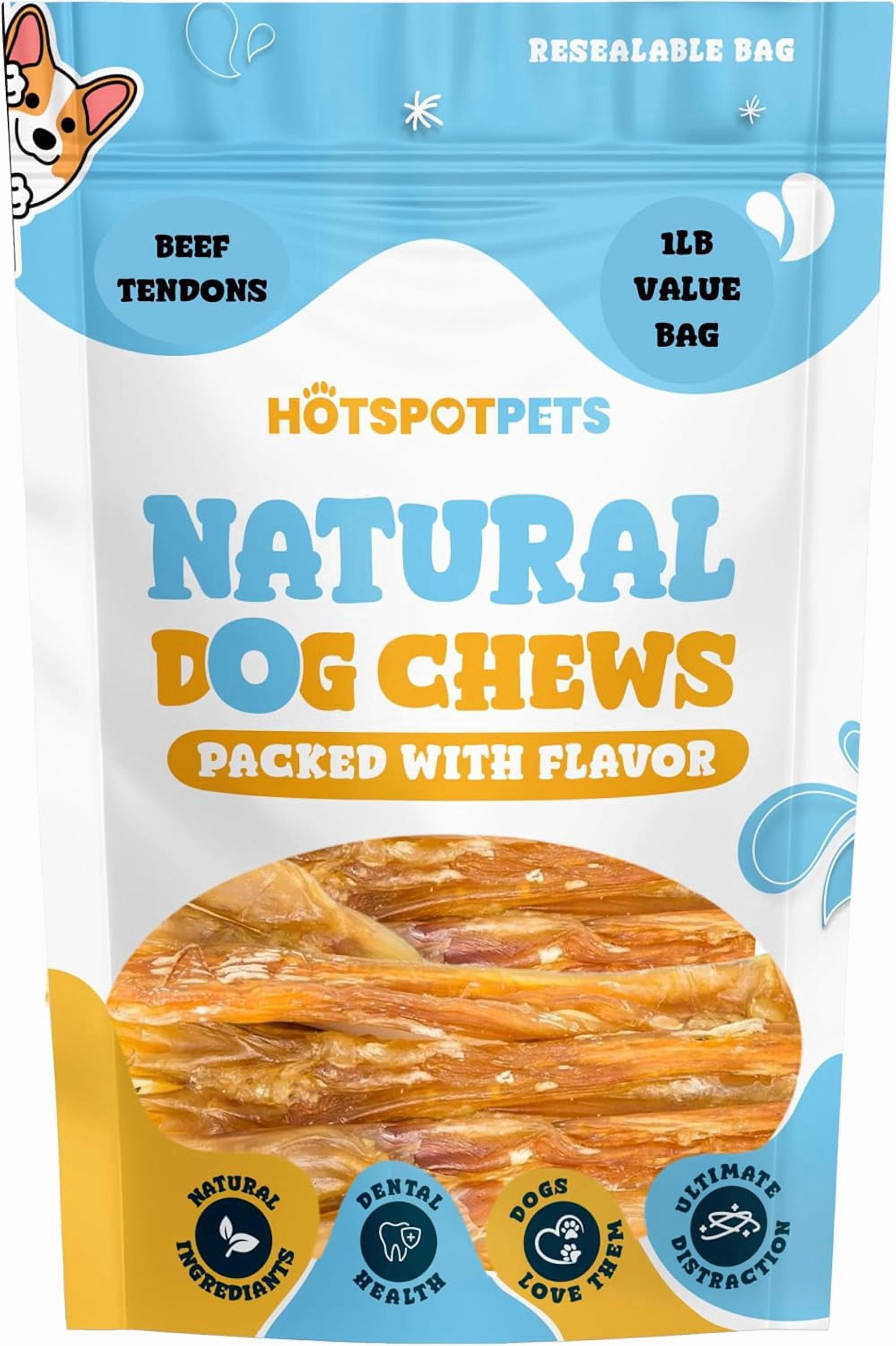 HotSpot Pets Natural Beef Tendon Chews for Dogs - 8 Inch Free-Range Grass-Fed USDA Beef - Made in USA (1 Pound)