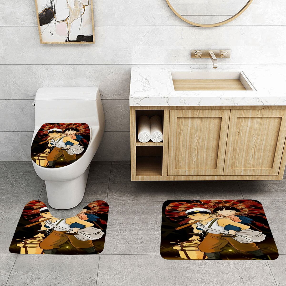 Hotaru no haka floor mat and toilet set is durable, machine washable ...