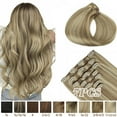 thumbnail image 1 of Hotbanana Clip in Hair Extensions Blonde Highlighted Real Remy Human Hair Weave Double Weft Full Head 14-24 inch 7pcs, 1 of 6