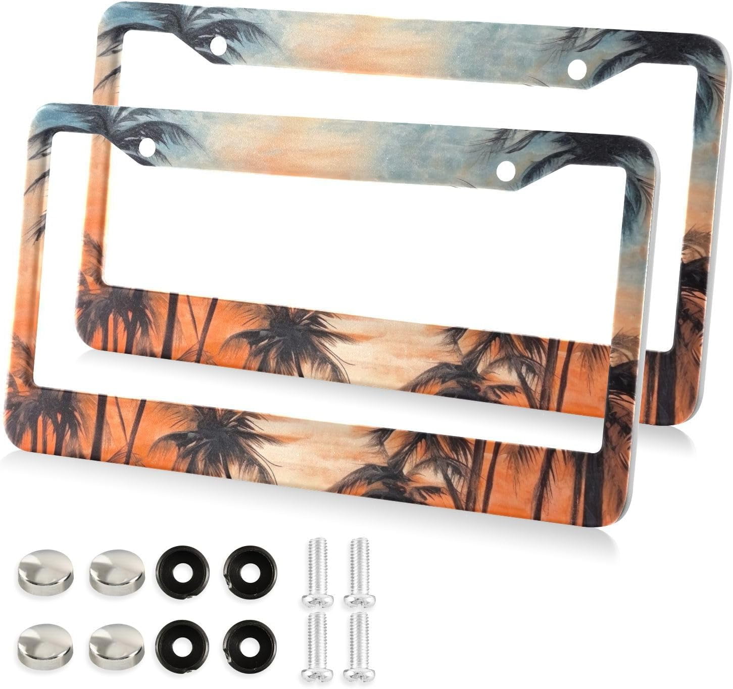 Hotbar Abstract Palm Trees License Plate Frames 2 Pack Aluminum License