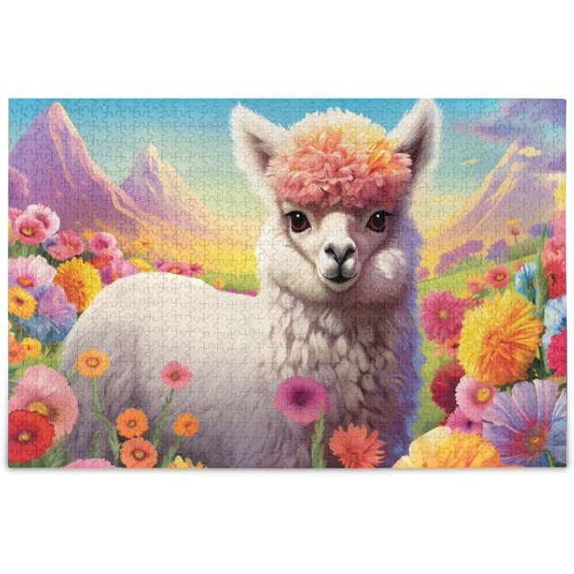 Hotbar Alpaca and Flowers Jigsaw Puzzle, 500 Pieces Paper Wood