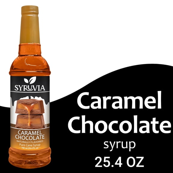 Syruvia Coffee Syrup, Caramel Chocolate Flavored Syrup for Drinks, Lattes and Desserts 25.4 fl oz
