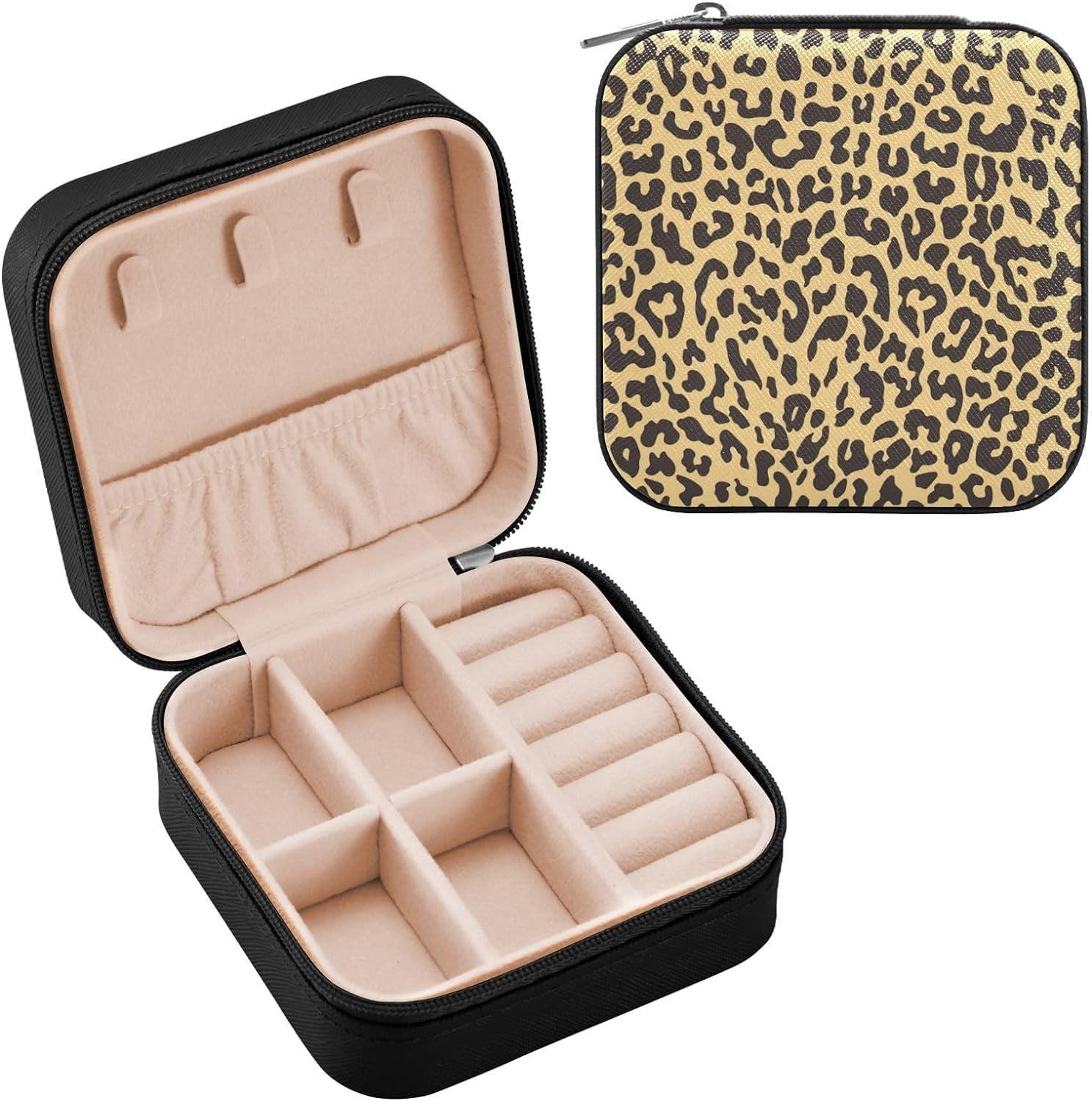 Hotbar Brown Leopard Print Travel Jewelry Case For Women Girls,pu 