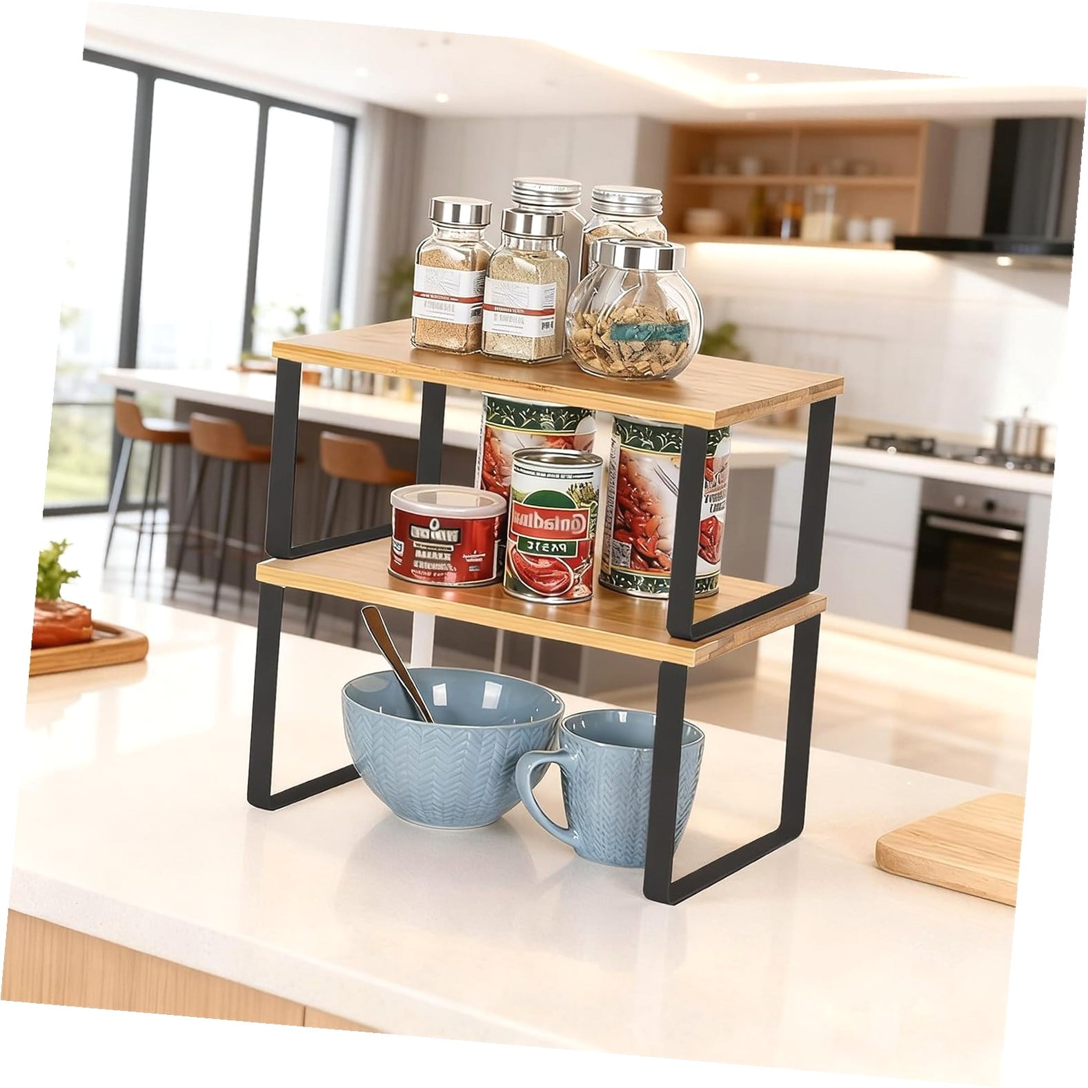 Hotbar Cabinet Organizer , Set of 2 Stackable Shelves, Wood and Metal ...