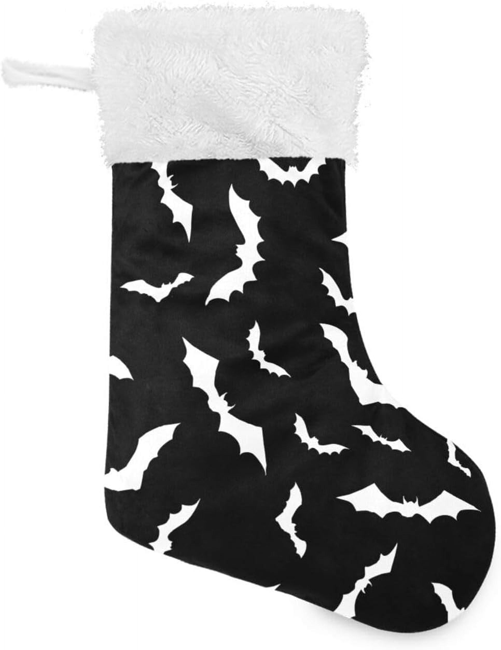 Mint Green Bat Silhouette Christmas Stocking with Plush Cuff