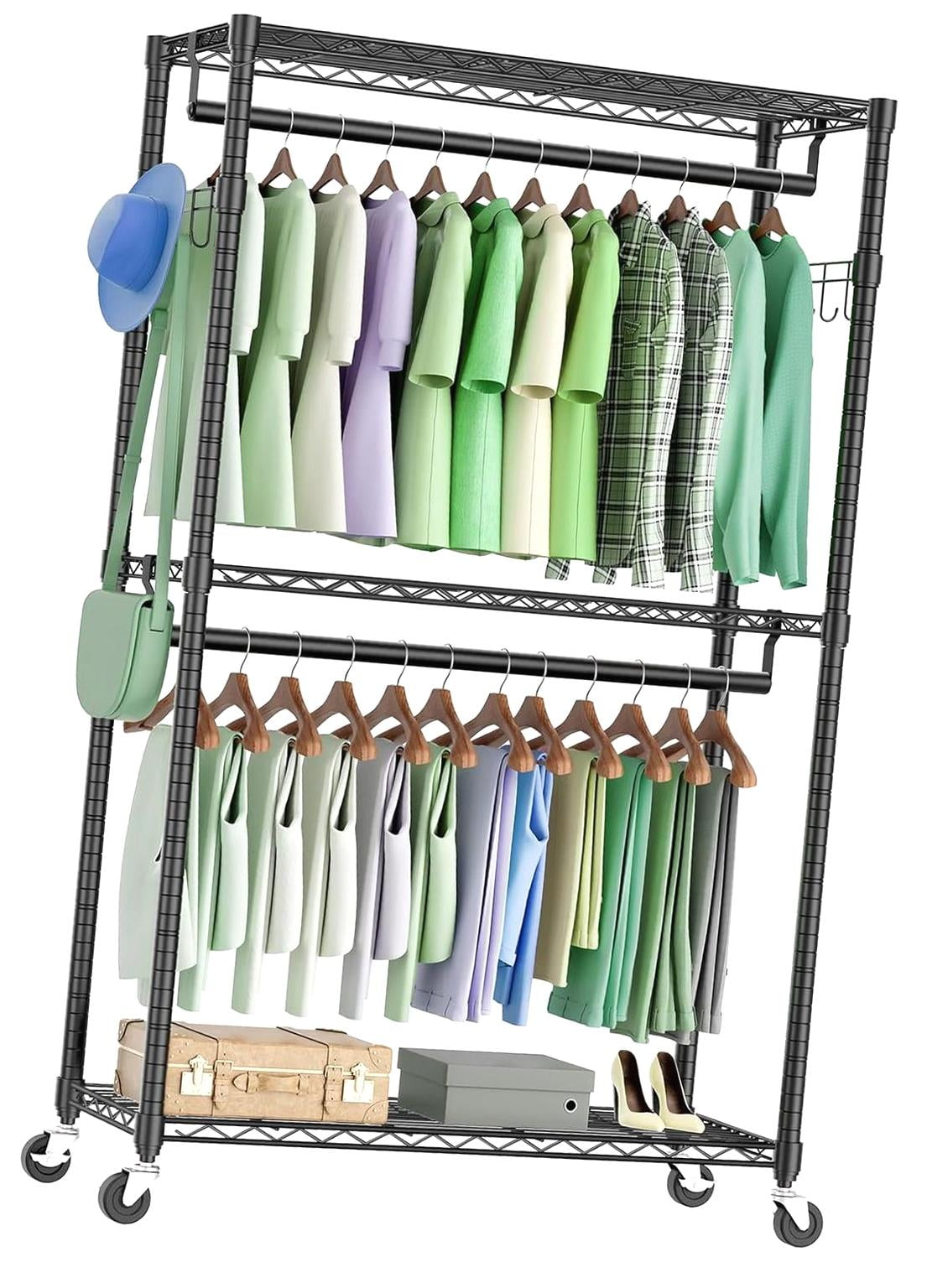 Hotbar Clothes Rack, Garment Rack with Shelves, Adjustable Clothing ...