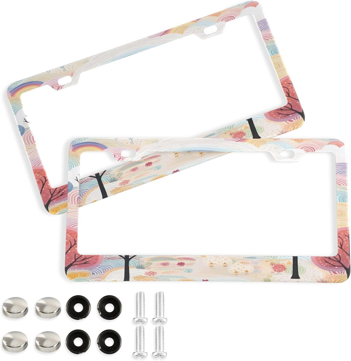 Hotbar Colorful Tree License Plate Frames Set of 2, Universal Aluminum