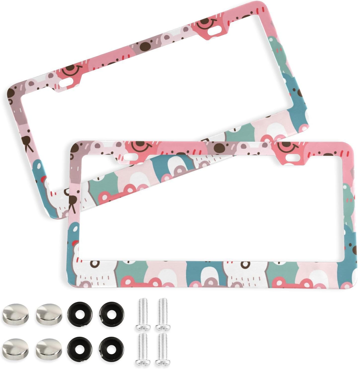 Hotbar Cute Cartoon Bear License Plate Frames 2 Pack, Waterproof