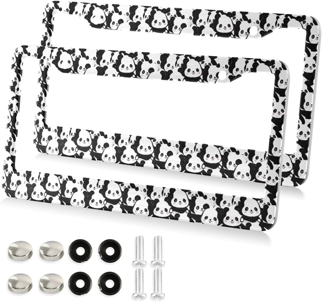 Hotbar Cute Panda License Plate Frames 2pcs, Stainless Steel Aluminum