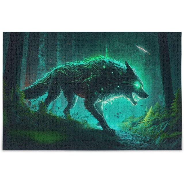 Hotbar Green Light Wolf Jigsaw Puzzle, 500 Pieces Paper Wood Composite