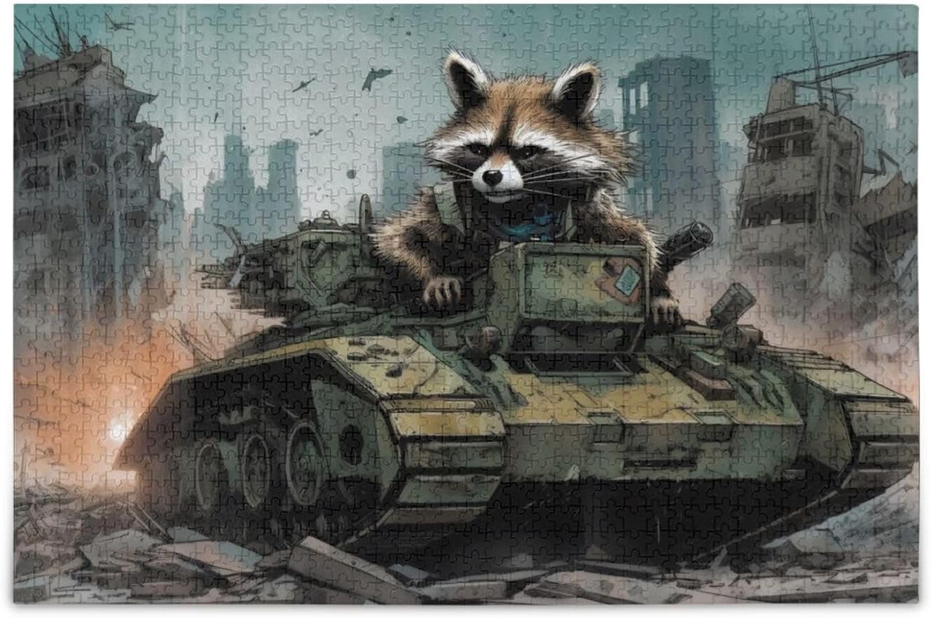 Hotbar Jigsaw Puzzle 1000 Pieces Raccoon in Tank Picture for Adults Family Entertainment, Zigsaw