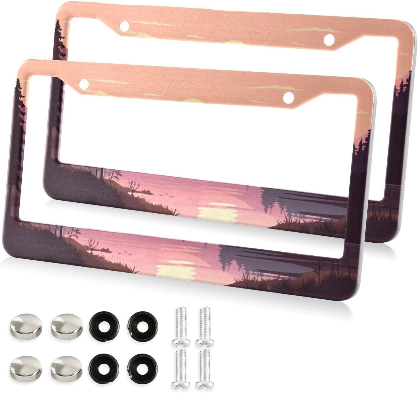 Green Mountain Landscape License Plate Cover – 6x12 Inch Aluminum, 4 Holes, Waterproof & Fade Resistant