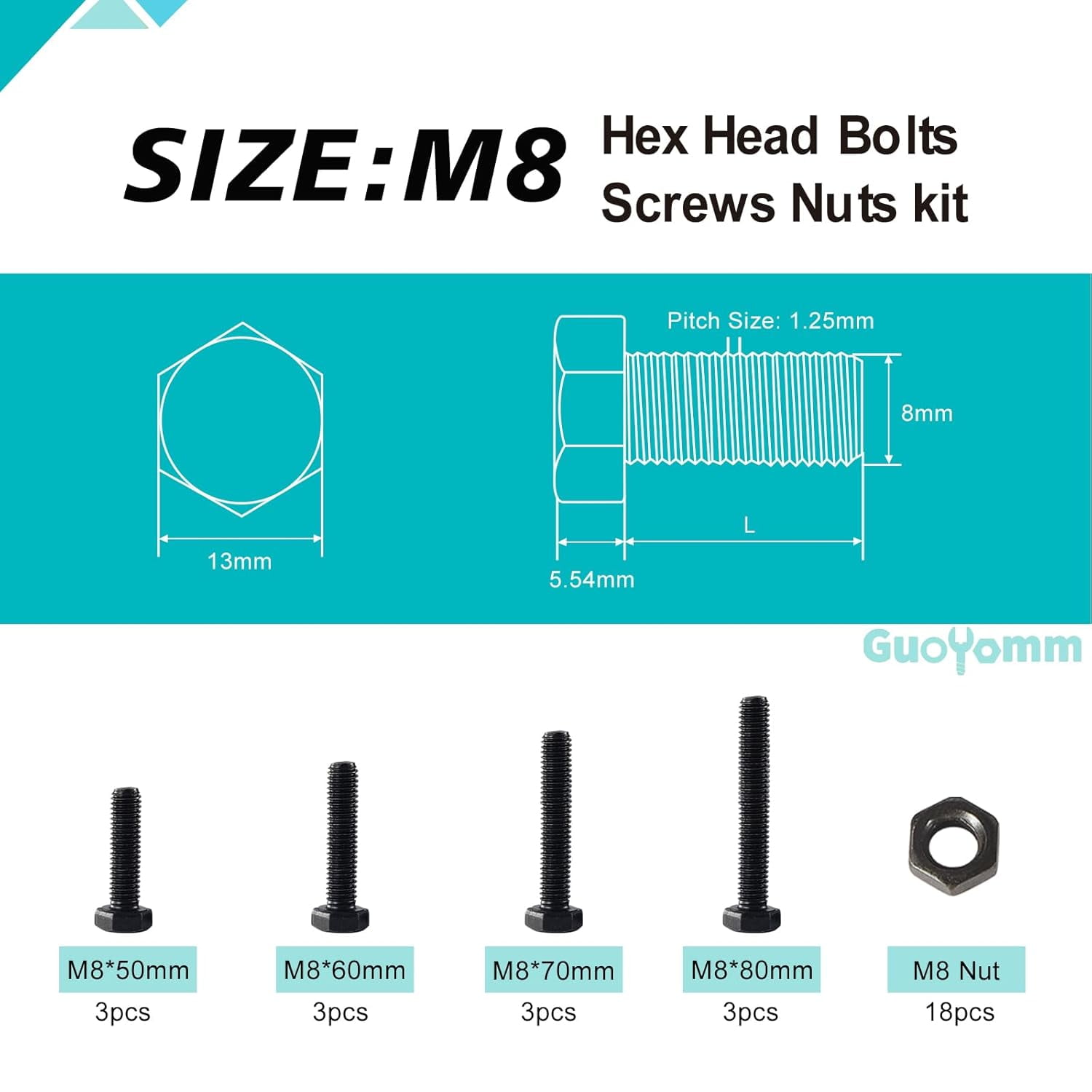 Hotbar M8 x 10mm 20mm 30mm 40mm Hex Bolts and Nuts, M8 x 1.25 Bolts ...