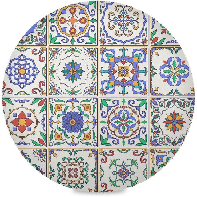 Hotbar Mexican Talavera Folk Round Placemats Durable NonSlip Table Mat