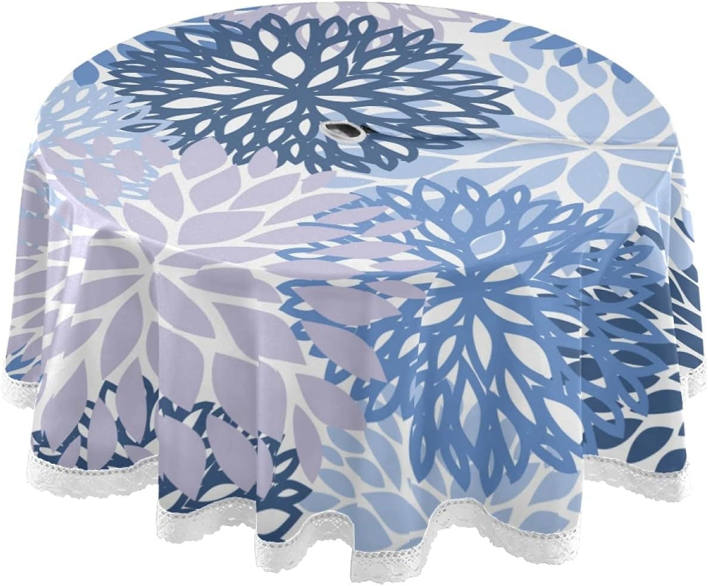 Hotbar Outdoor Indoor 60 Inch Round Tablecloth with Umbrella Hole and Zipper WrinkleFree Stain