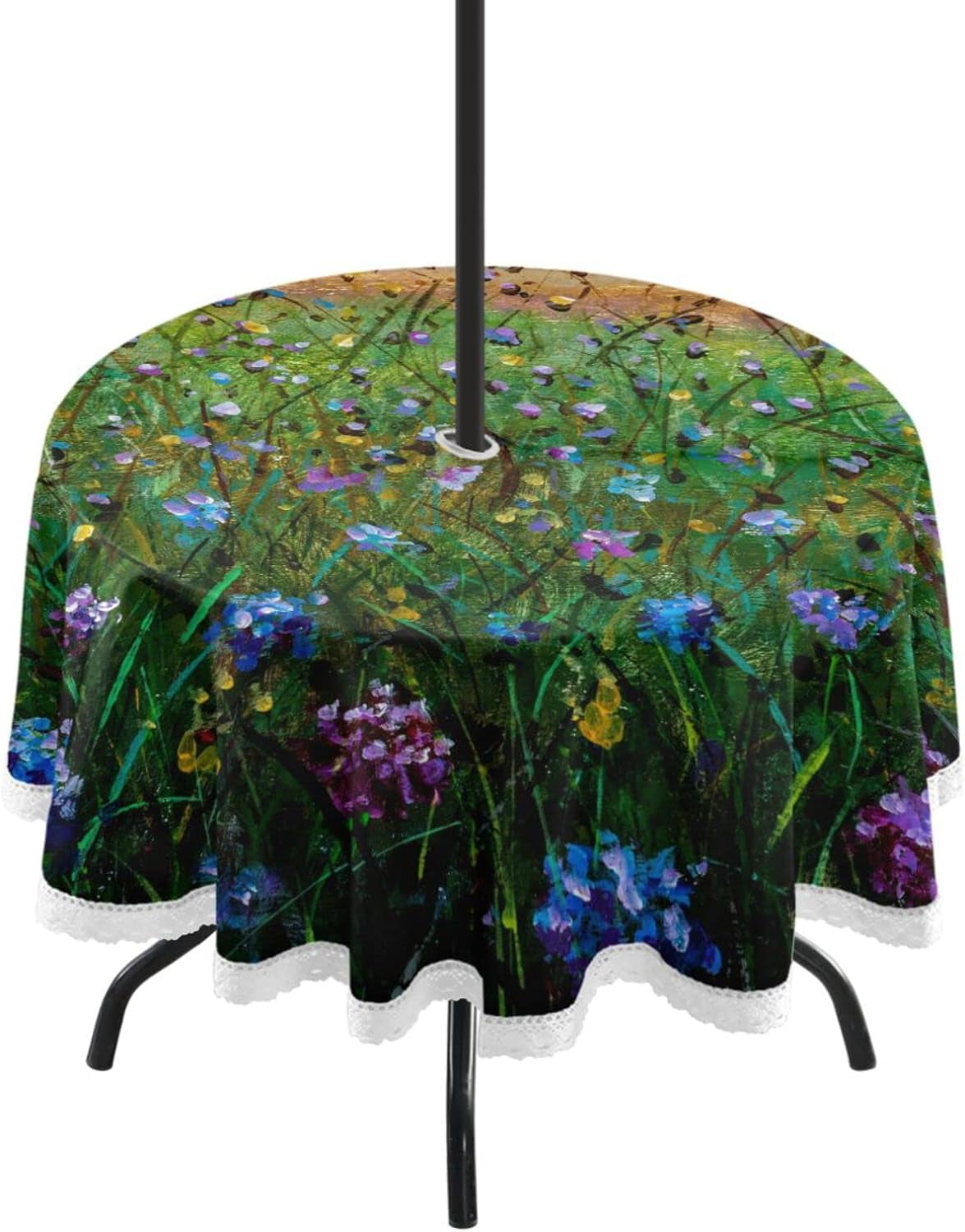 Hotbar Outdoor Table Cloth Beautiful Fields Round Tablecloth with Umbrella Hole and Zipper