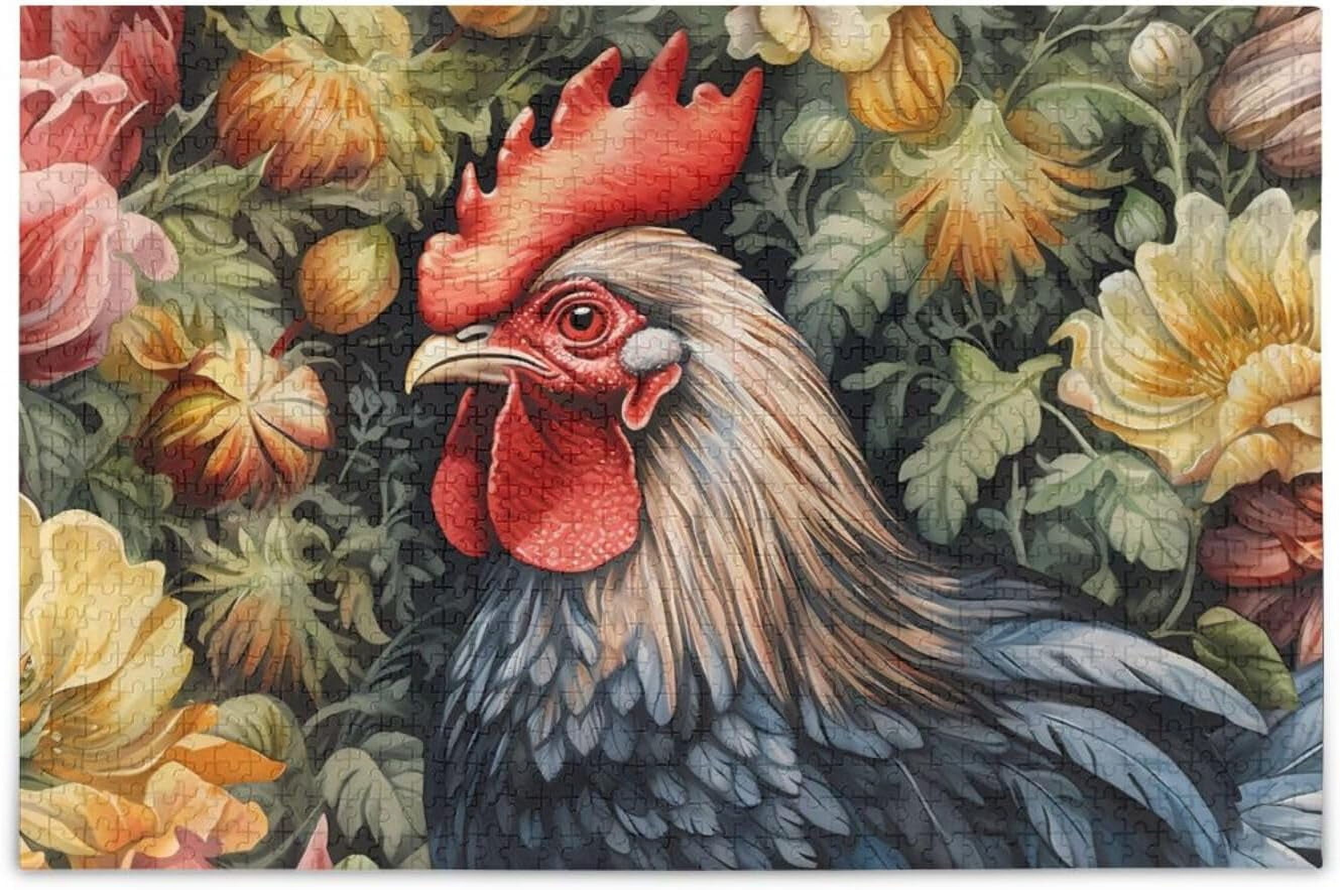 Hotbar Rooster in Flowers Jigsaw Puzzle 1000 Pieces, Zigsaw with