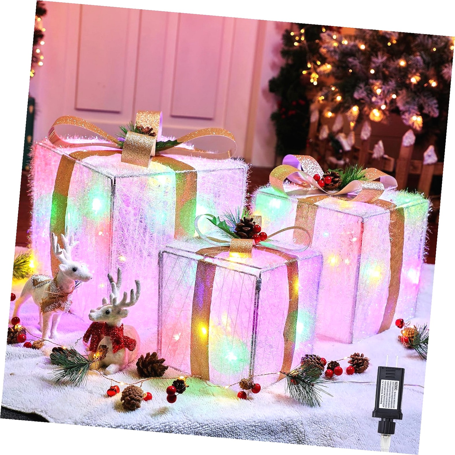 String Light Sales Box Hotbar Set of 3 Illuminated Boxes with Bows, 12