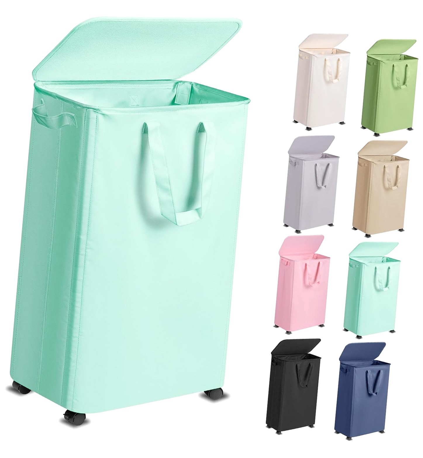 Hotbar Slim Laundry Hamper with Lid and Wheels, Small Rolling Laundry ...