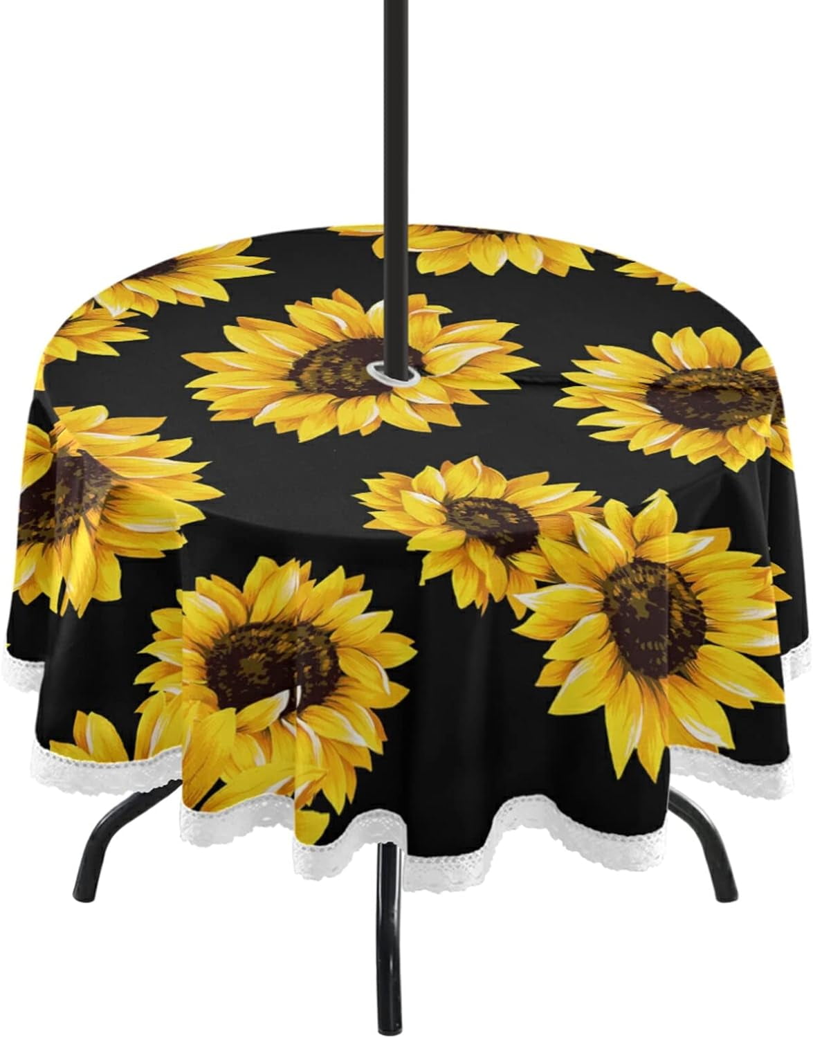Hotbar Sunflower Pattern Round Outdoor Tablecloth with Umbrella Hole