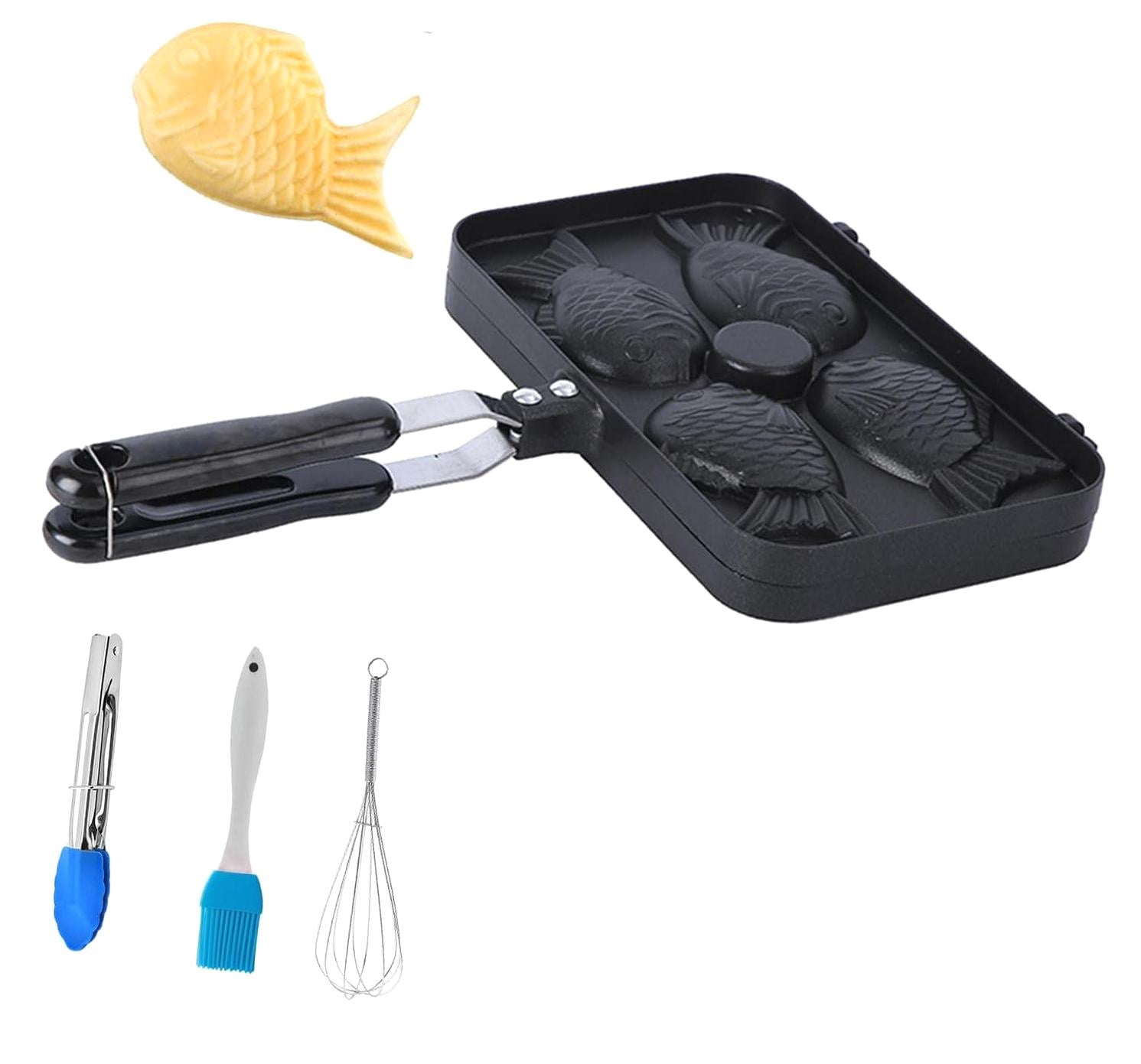 KUHA Taiyaki Pan - Stovetop Fish-Shaped Waffle Maker For Japanese Snacks, Non-Stick Aluminum, Includes Brush & Recipes
