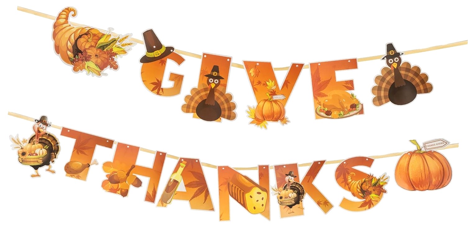 Thanksgiving Banner & Garland Set - "Talk Turkey To Me" With Glitter, Pumpkins, Fall Leaves
