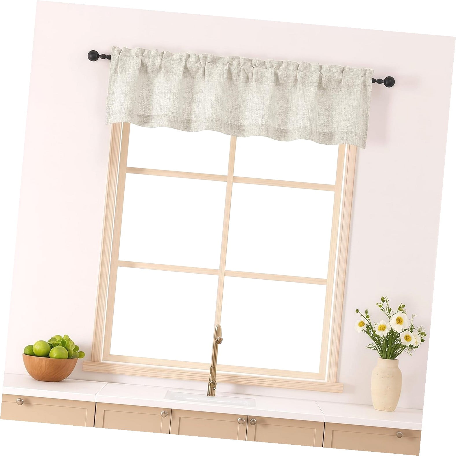 Hotbar Valance for , Light Filtering Faux Linen Textured Small Kitchen ...