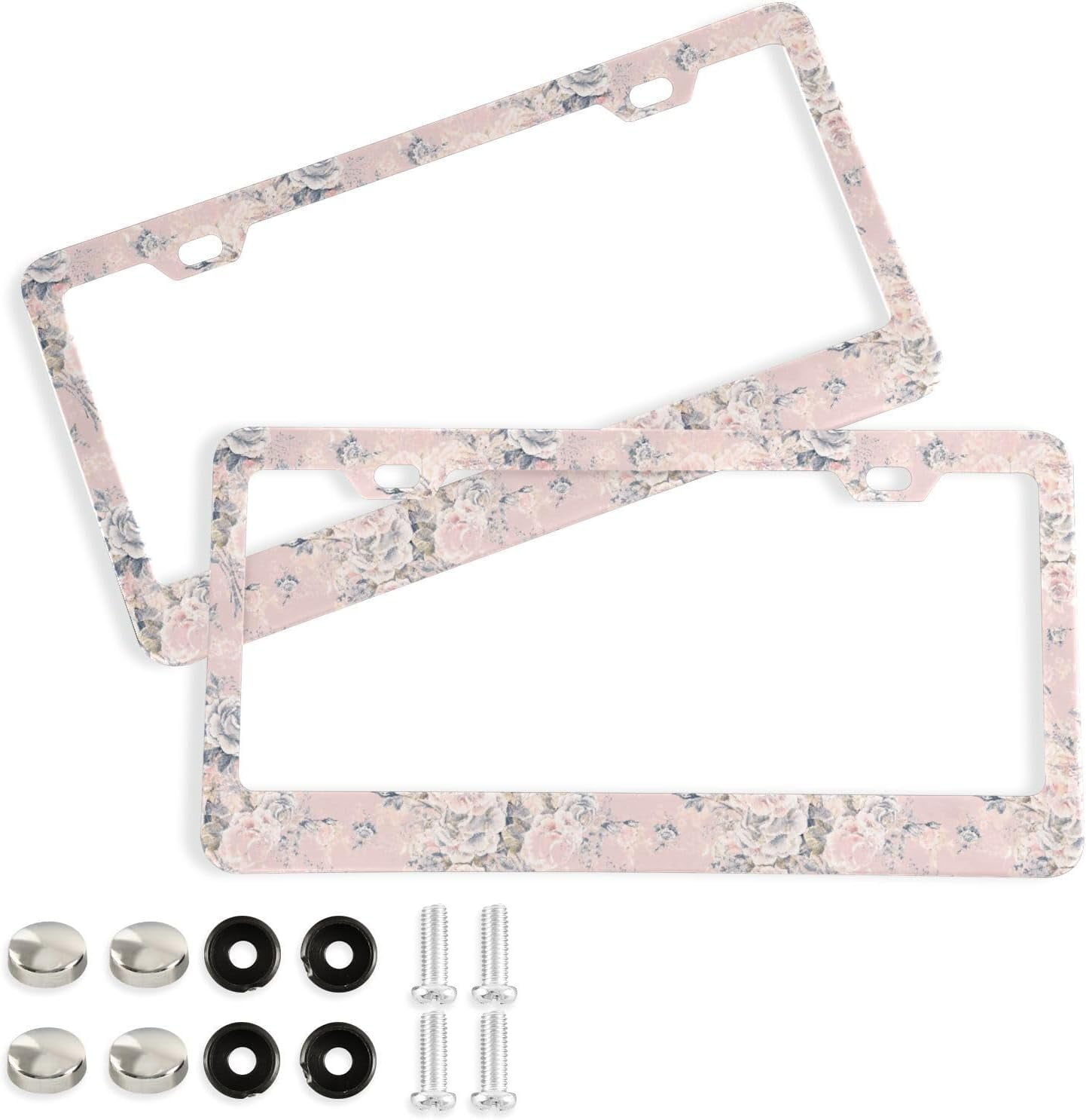 Hotbar Vintage Rose Pink License Plate Frame, Decorative Aluminum Car Tag Frames, 2 Pack