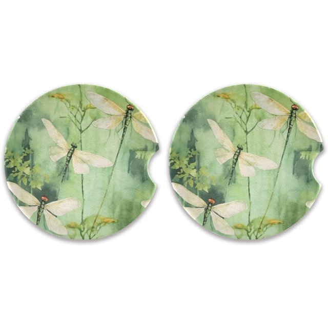 Hotbar Watercolor Dragonfly Car Coasters 2 Pack Drinks Absorbent